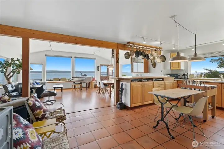 Kitchen easily flows to great room with access to the deck.