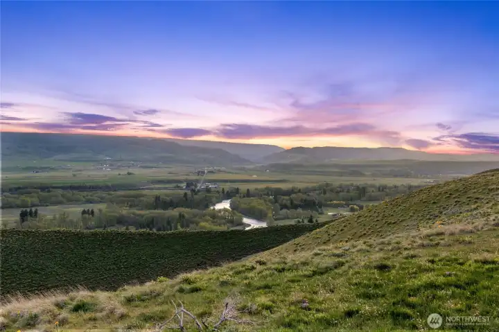 Valley views and spectacular sunsets with wildflower covered hillsides.