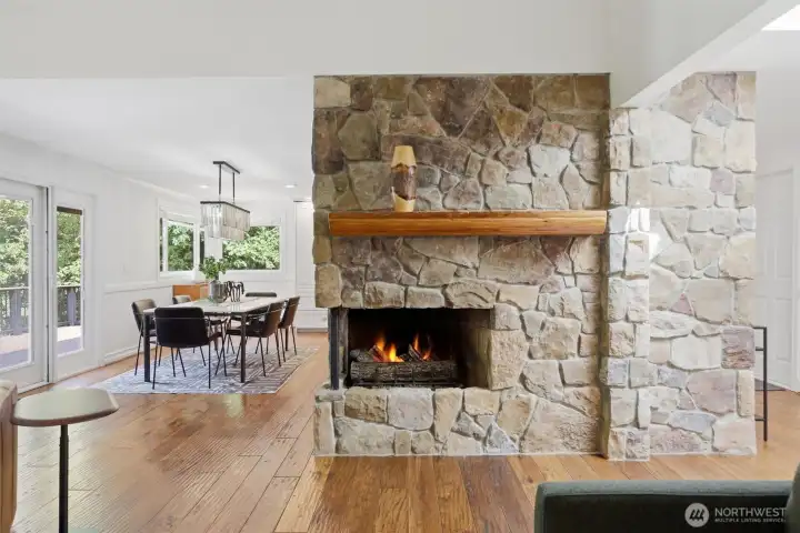 Dual-sided fireplace.