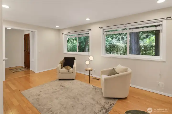 Den can be used as an office, playroom sitting room, TV room or flex space.