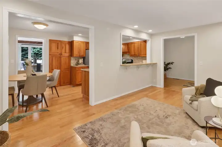 Enjoy entertaining guests in the den while you prepare a meal.