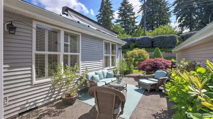 Private patio offer a retractable awning for all day entertaining Private patio offer a retractable awning for all day entertaining