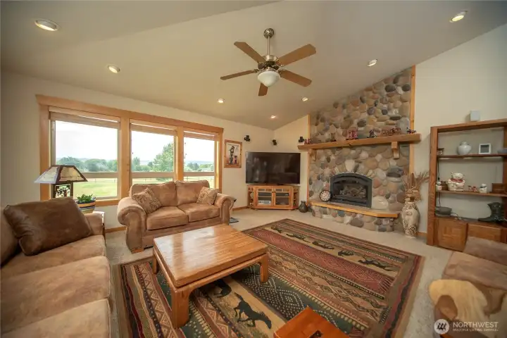 Gas fireplace with stone surround