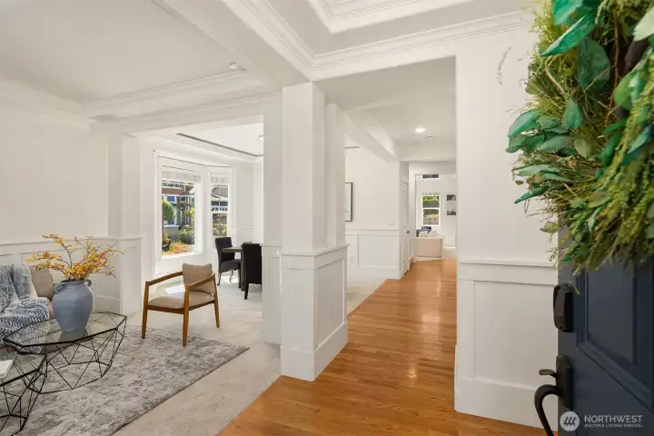 Enter to spacious entryway, and be greeted by a light filled space. New interior paint. Real hardwood floors, and new carpets throughout.