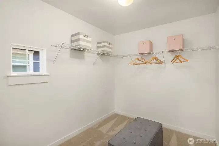 One of two walk in closets in the primary suite. The current homeowners used this as an office, but could also be used as a work out room, or nursery.