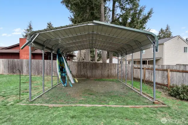 Could be great for additional storage or a covered play area?  Work out area? or put your RV there!