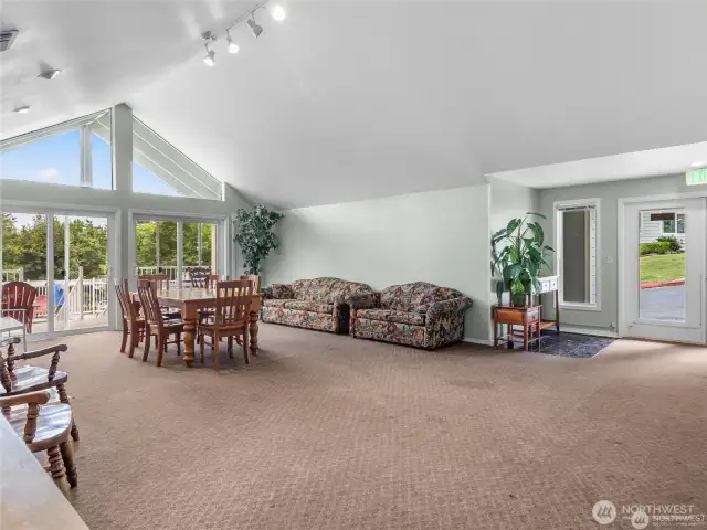 This photo shows the inside of the clubhouse which overlooks the pool.