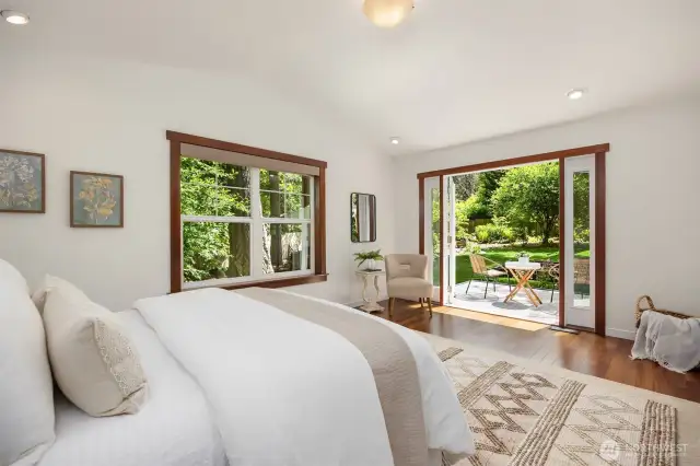 Primary suite with french doors to the deck.
