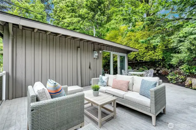 Sitting area on the large deck off the main floor.