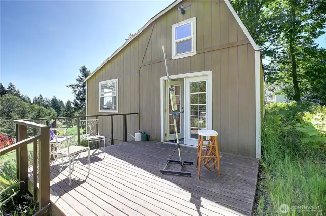 The Art Studio is generously sized 15' x 24', has electrical and a quarter bath! Built in loft for more heads in beds!