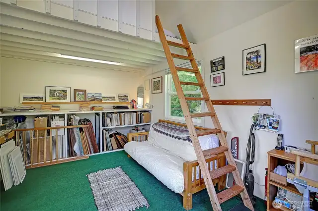 Inside, there is plenty of room to create, develop, store, and repeat!  Ladder to the Loft!