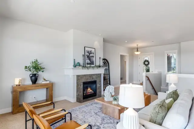 A cozy gas fireplace adds warmth and ambiance to this space.