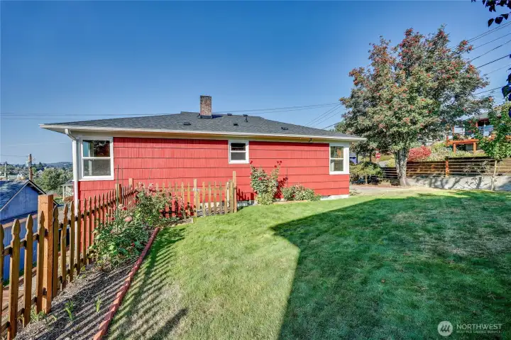 Back yard is a great place for hanging out or entertaining.