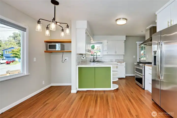 Dining room flows into the kitchen.