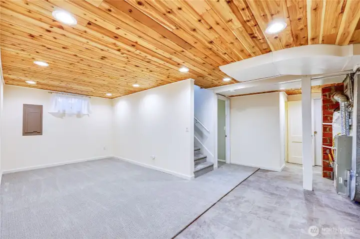 The ceilings have been finished with cedar plank.