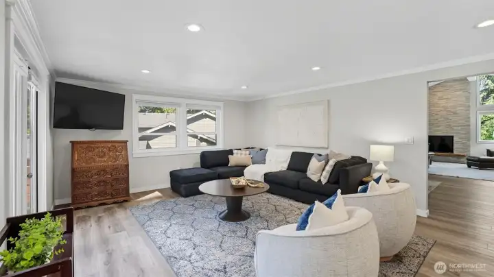Welcoming family room, open to kitchen.