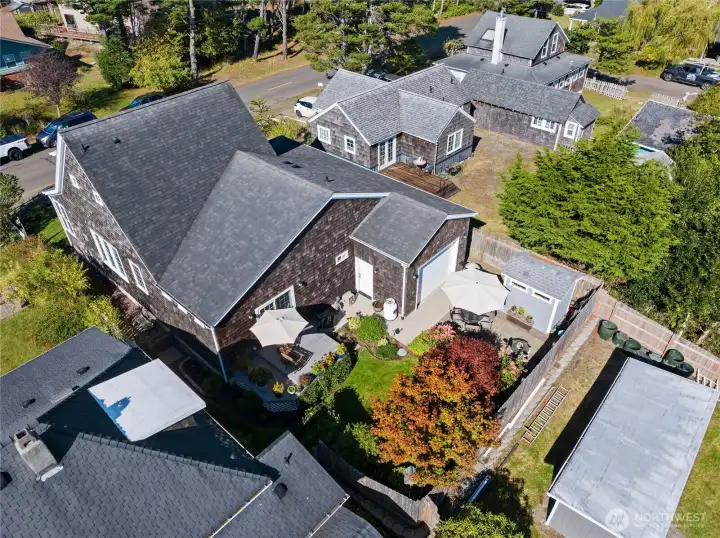 Aerial of the home and yard