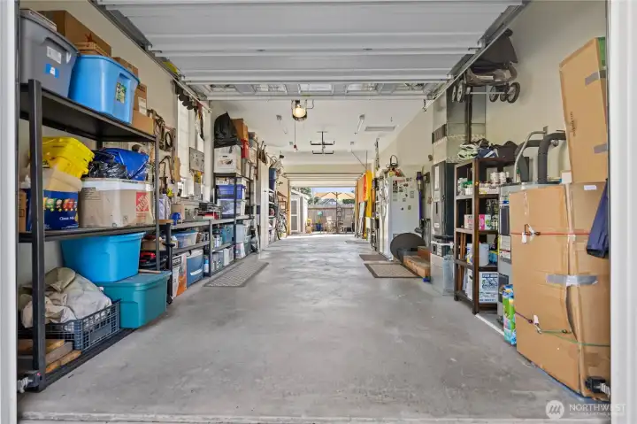Spacious garage much larger then one would think. Could also double as entertaining space as it opens to the back yard