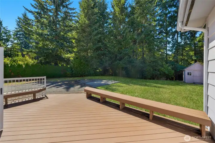 Bench seating on the composite entertainment deck...