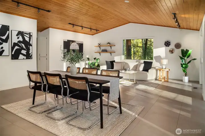 The dining area is a bright and welcoming space to connect over meals.