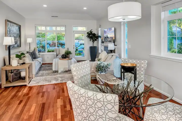 Spacious dining area allows for flexibility for furniture placement depending on the shapes and sizes of your client's furniture.