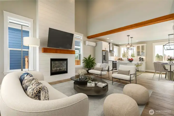 Sample living room and not the actual home.  Digitally staged.