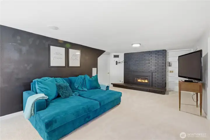 Lower-level recreation room with new carpet