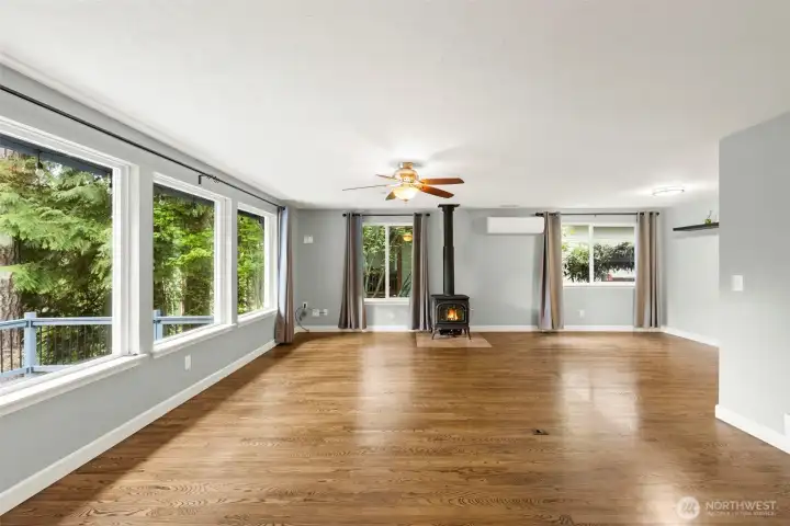 Lots of Light from the BIG Windows. Oak Hardwood Floors.