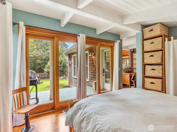 Interior room with wood accents and access to exterior