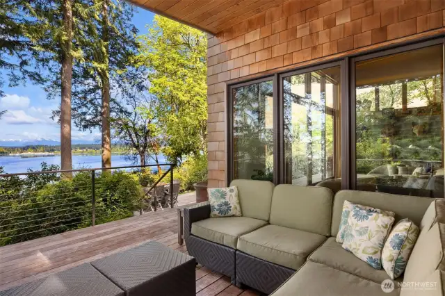 Covered back porch of the main home