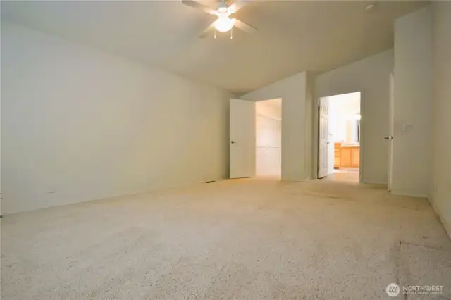 Primary bedroom with huge walk in closet