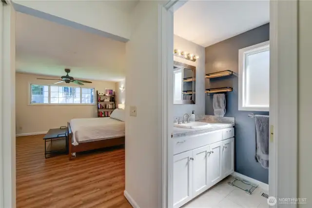 Main bathroom to the master bedroom.