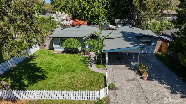 Another birdseye view, white picket fence and newer roof!