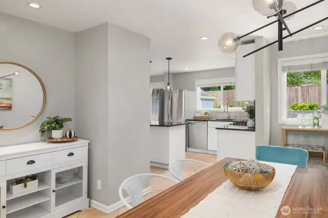 Dining room flowing into kitchen