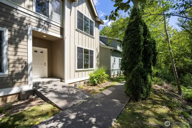 The front entry is facing south and is very private and sunny.
