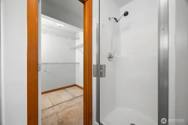 The walk-in closet is just beside the shower and it is large, too.