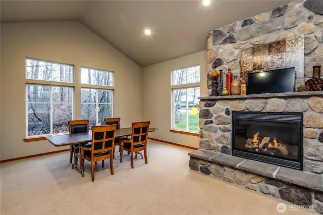 There is also a large dining area on the other side of the fireplace in the community center.