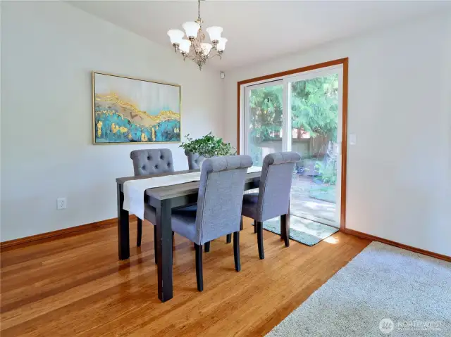 Dining area with slider to back yard