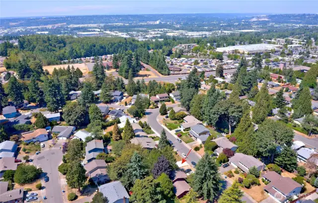 Looking west toward Olympics (sorry, you can only see them without  a periscope..)  But you can see the close proximity to Benson Road and North Benson Center.  Besides Fred Meyer there are a plethora of retail shops, coffee shops, eateries such as Wendy's Chiropractors, mechanics, etc.   Walk to Bus #160, and Valley Medical Center and freeway access is right down the hill.   In the valley lies Ikea and further west is Southcenter - what could be more convenient?