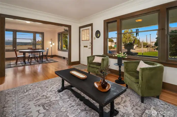Living and dining rooms flow seamlessly together but provide space for individual pursuits.