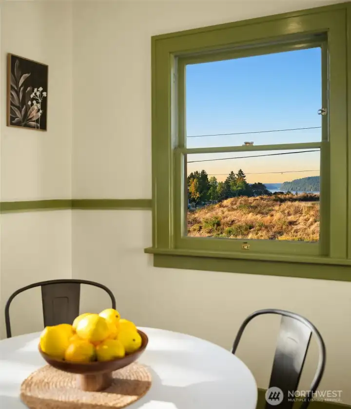 Window in breakfast nook overlooks the private back yard.