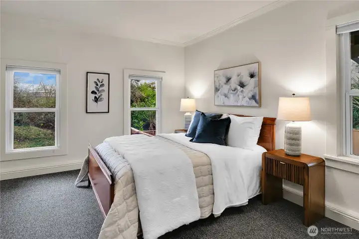 Spacious bedroom that has a secret passage through the mechanical room to the hidden home gym