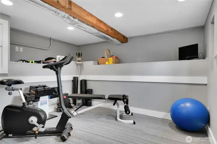 Bonus room in the basement has a secret passage thru the mechanical room to the ADU, or its own separate entrance on side of the house.  The space is ideal for home gym, home office, wine cave... possibilities are endless!