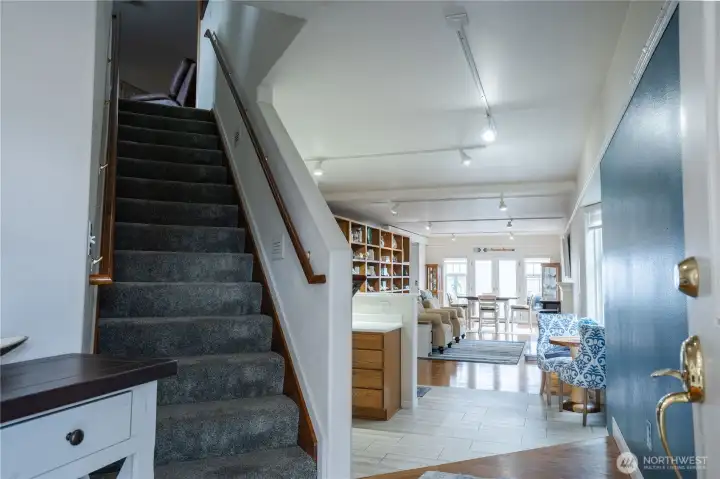 Upstairs there are 3 bedrooms and 2 bathrooms.