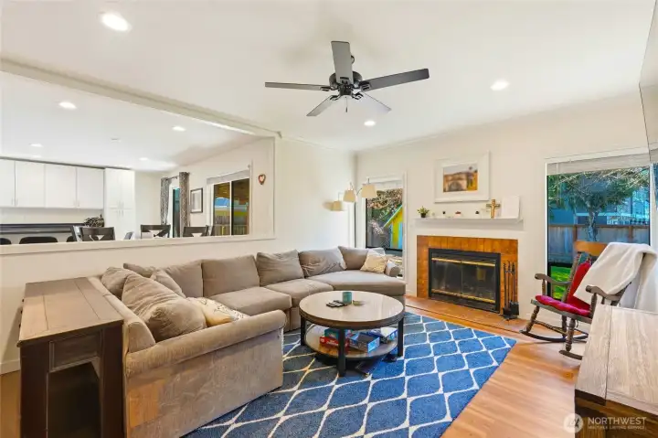 Living Room with wood burning fireplace