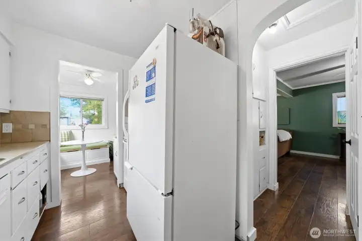 Kitchen and hallway from staircase