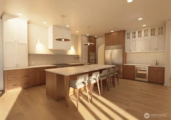 Professional Design rendering of planned kitchen.