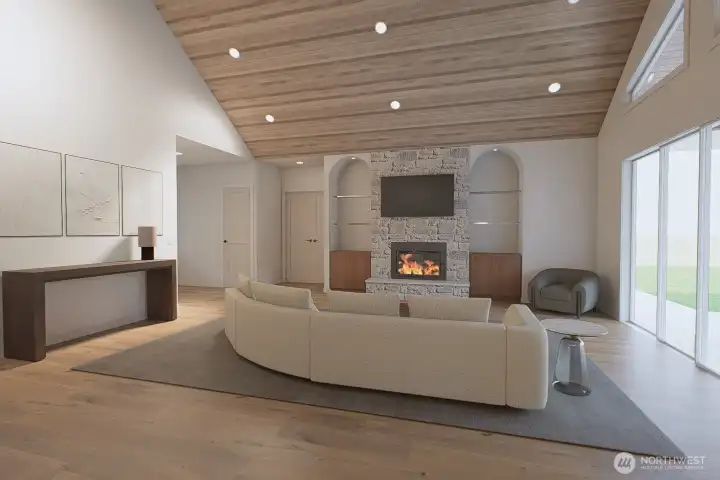 Professional Design rendering of planned great room.