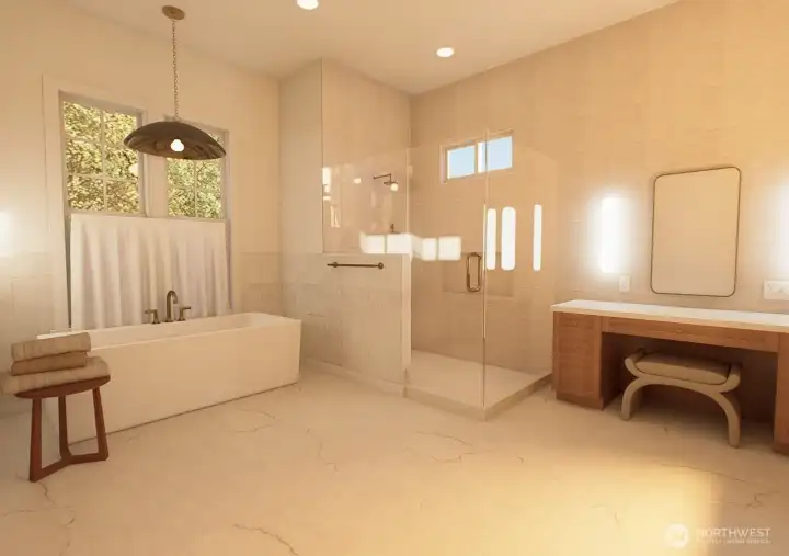 Professional Design rendering of planned primary bath.