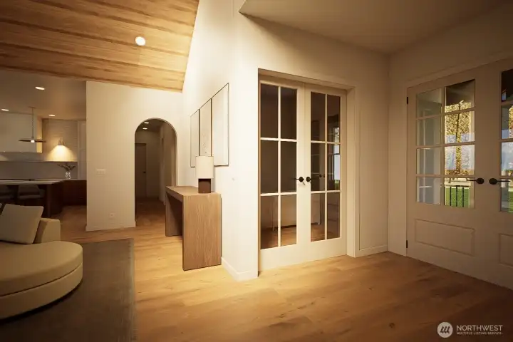 Professional Design rendering of planned entry and office.